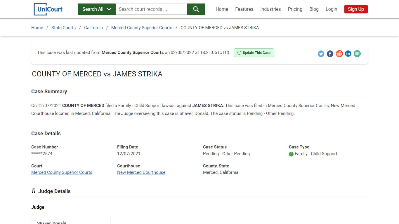 COUNTY OF MERCED vs JAMES STRIKA | Court Records - UniCourt