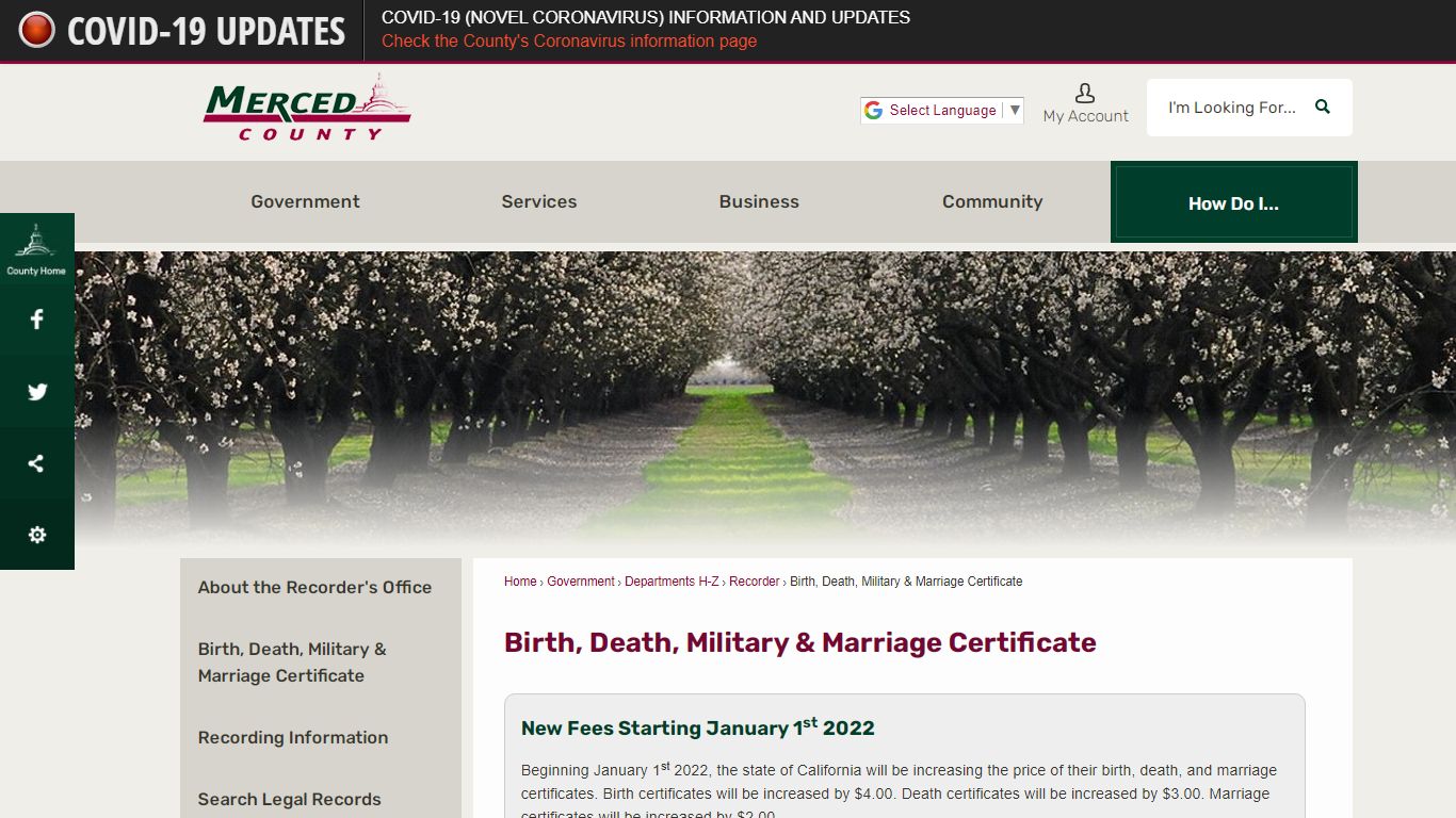 Birth, Death, Military & Marriage ... - Merced County, CA